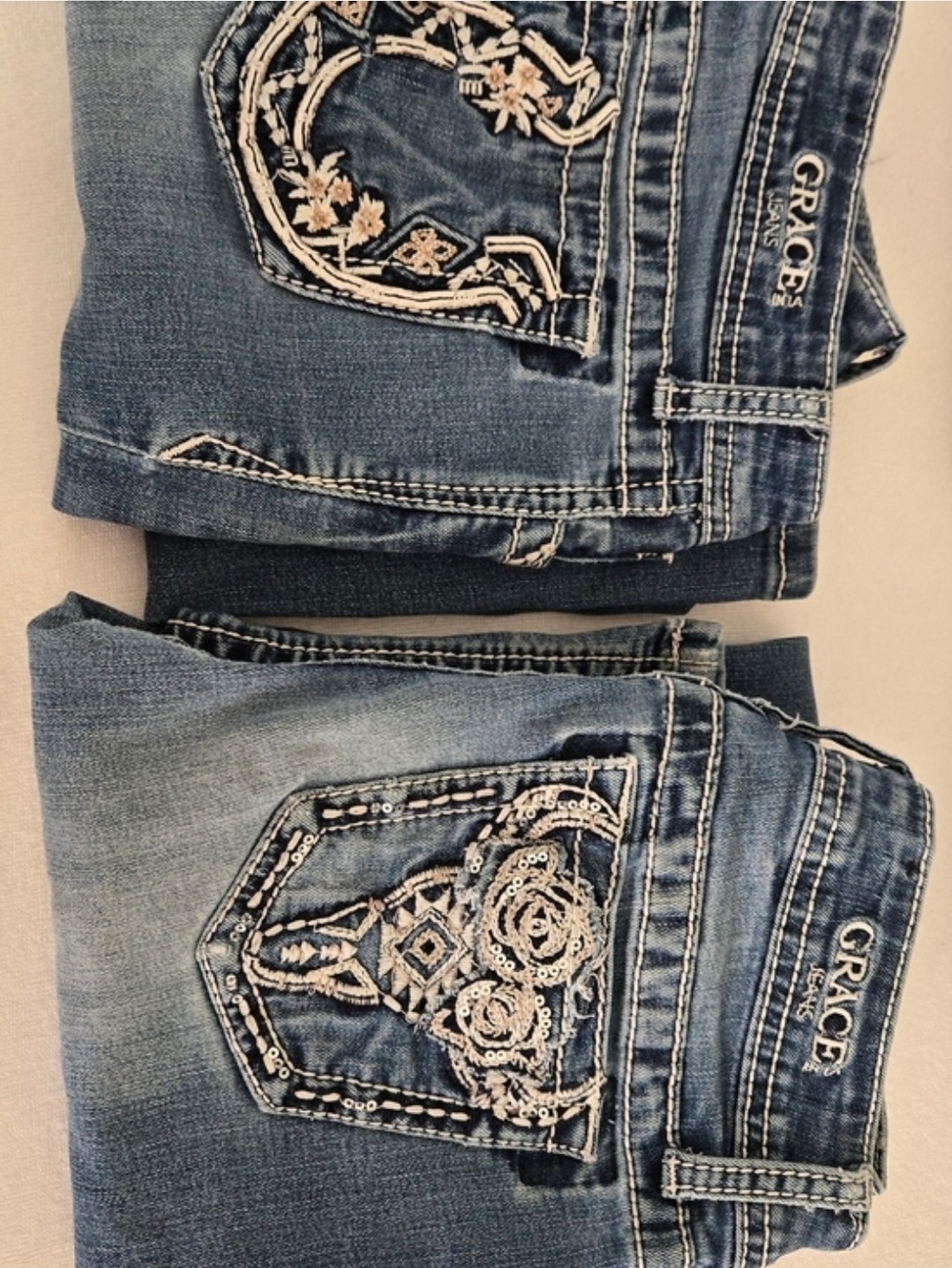 Grace In LA Women's Embroidered Blue Denim Jeans Size 16 Teenagers